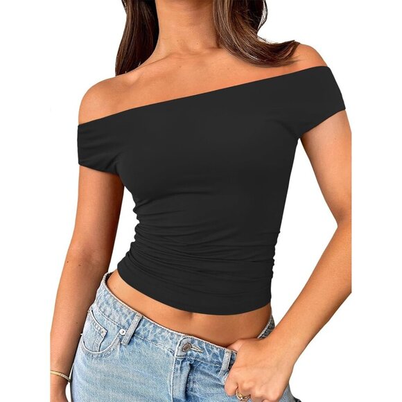 Tops - Women's Cami Crop Tops Black Off The Shoulder Classic Summer Going Out Comfort